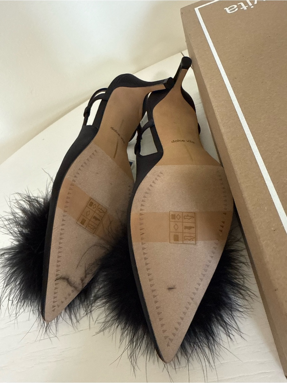 Dolce Vita Black Marabou Pointed Slingback Heels Size 7 NWT - Picture 3 of 8